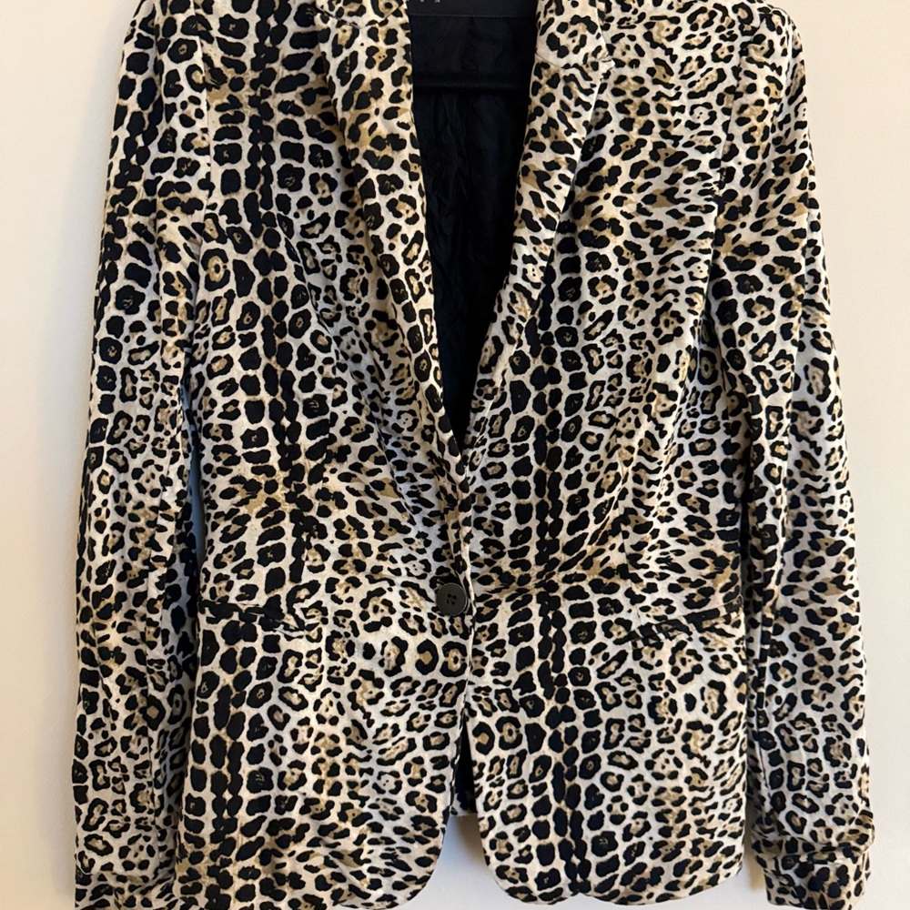 Zara Leopard Print Blazer Medium Animal Print Tailored Jacket - Picture 2 of 10
